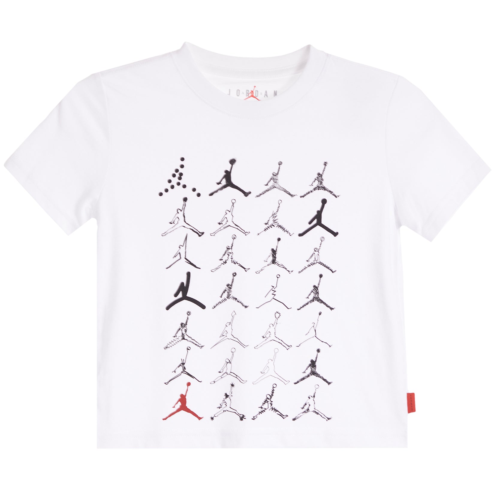 White tee with Jordan icons in a grid