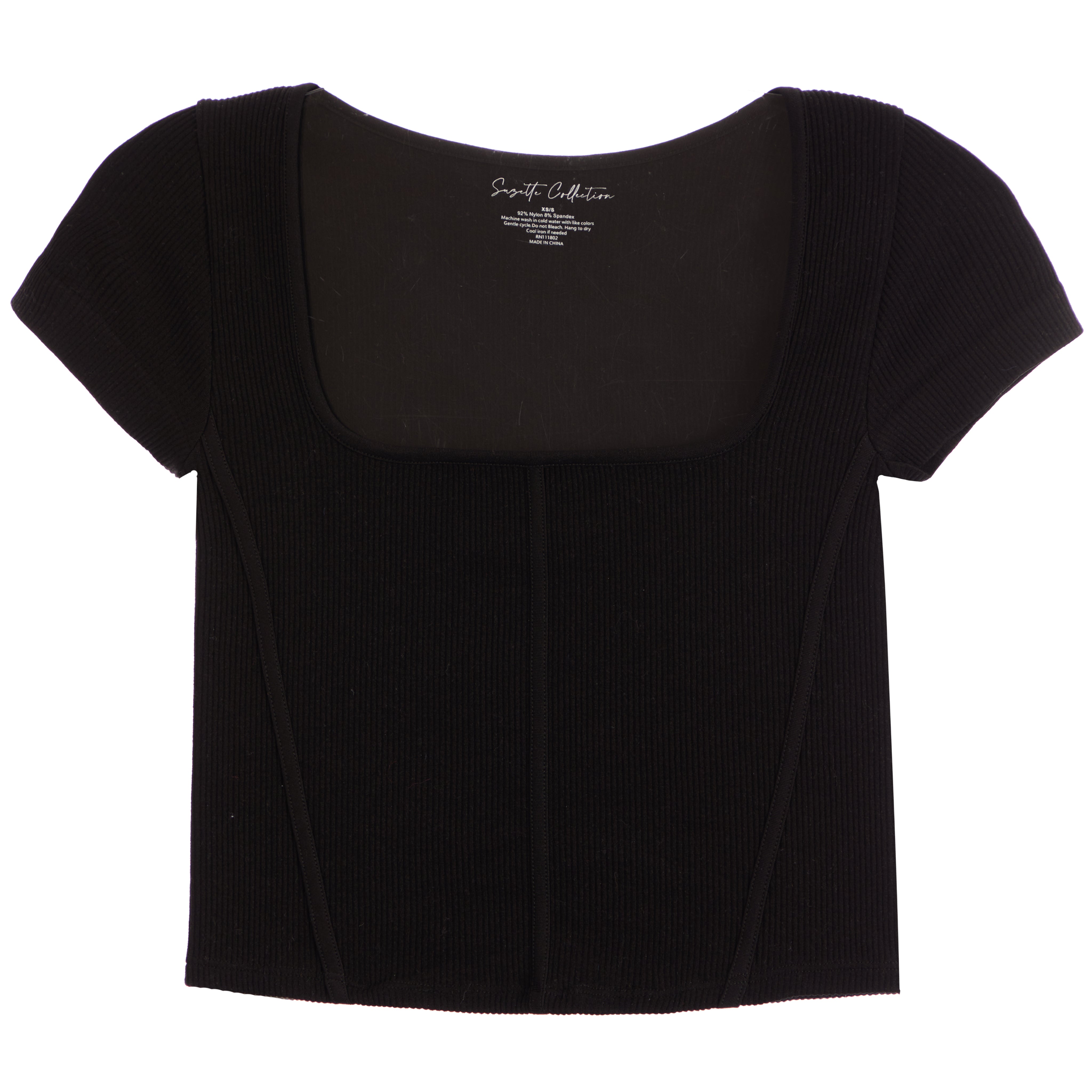 Rib Square Neck Cap Sleeve Corset Top - Denny's