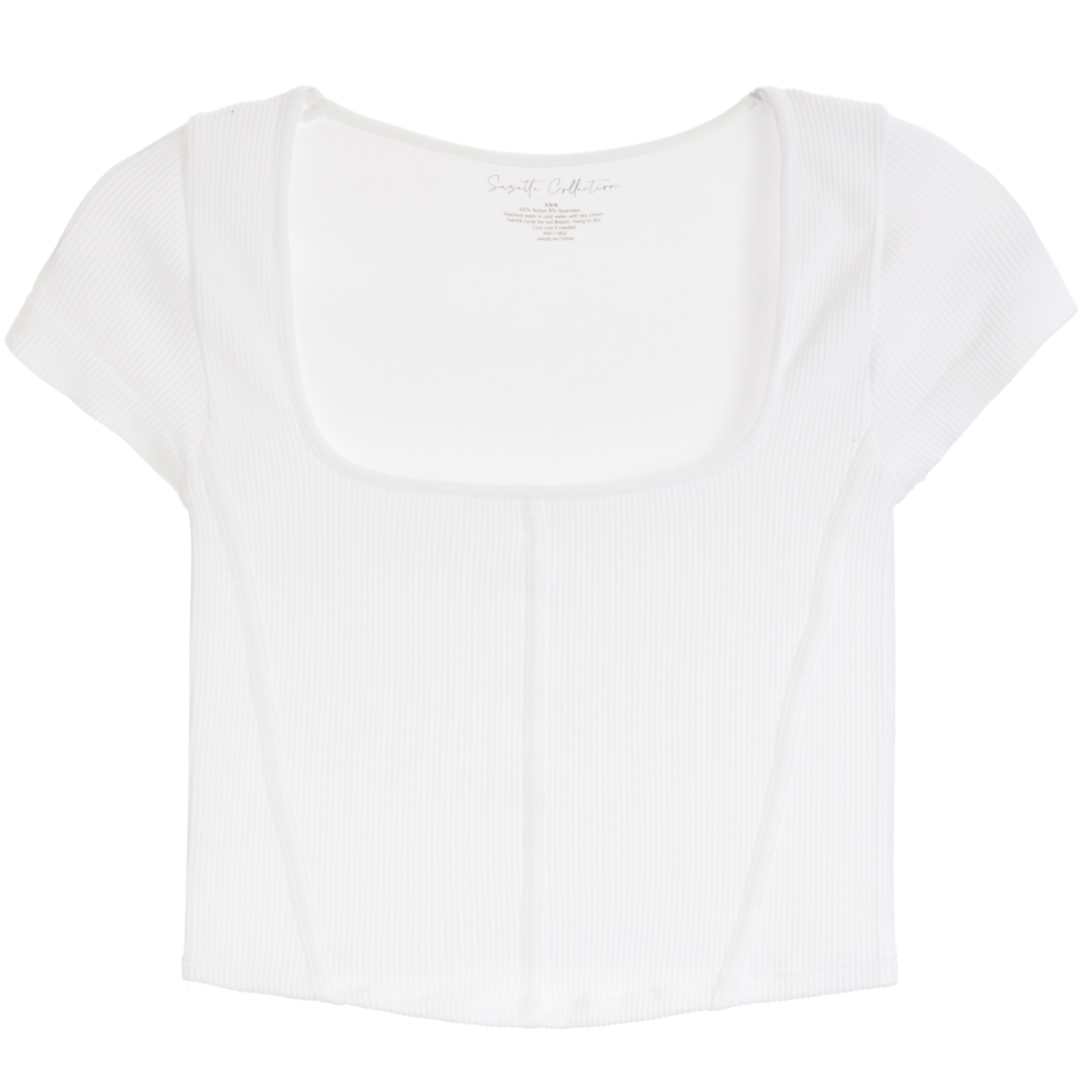 Rib Square Neck Cap Sleeve Corset Top - Denny's