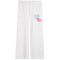 Light heather gray wide-leg sweatpants featuring two small hearts on the upper left leg, one light blue and one pink.