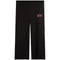 Black wide-leg sweatpants featuring a pink embroidered 'NYC' graphic on the upper left thigh, displayed against a solid white background.