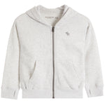 A light heather gray zip-up hoodie with a small embroidered moose logo on the left chest, displayed on a clean white background.