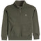An olive green quarter-zip sweatshirt with a small embroidered moose logo on the left chest, displayed on a clean white background.