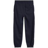 A pair of Navy sweatpants shown from the back, featuring an elastic waistband, a side pocket, and elastic cuffs at the ankles, set against a plain white background.