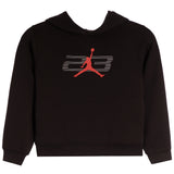 A black pullover hoodie featuring a red and gray graphic on the chest with the number 23 and a red Jumpman silhouette, shown against a plain white background.