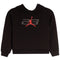 A black pullover hoodie featuring a red and gray graphic on the chest with the number 23 and a red Jumpman silhouette, shown against a plain white background.