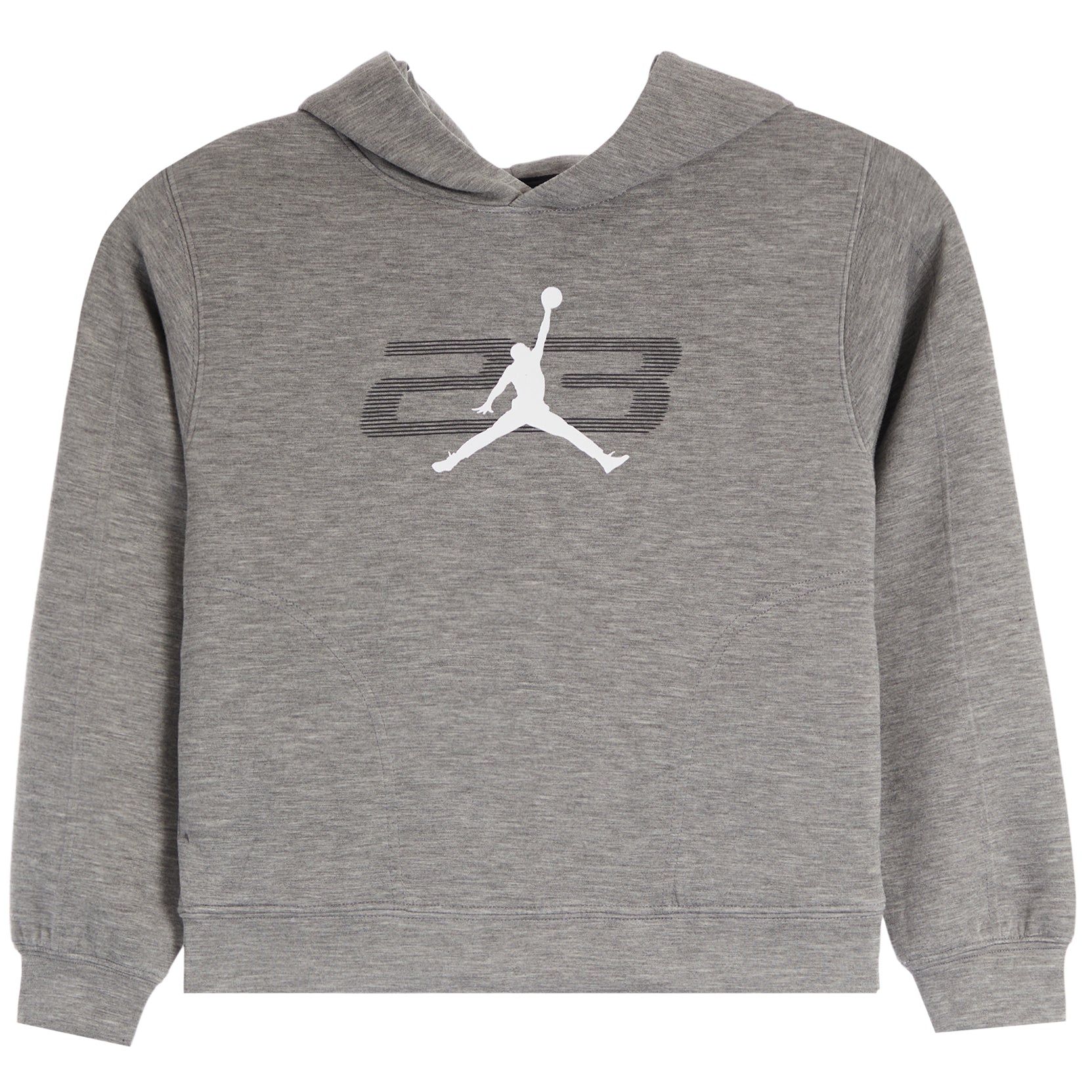Heather gray pullover hoodie featuring a white Jumpman logo and a dark gray 'AB' graphic on the chest, displayed against a solid white background.