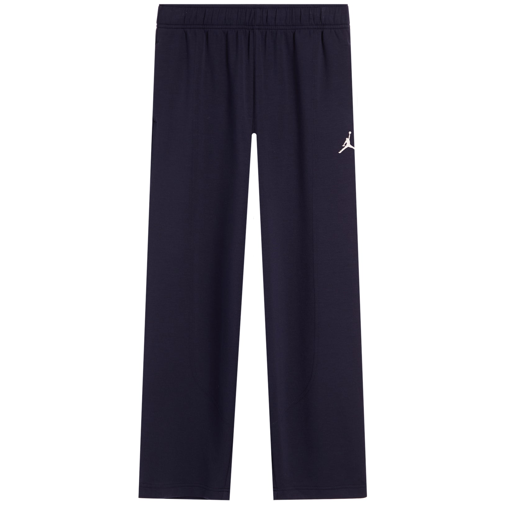 Navy blue athletic pants with an elastic waistband and a small white Jumpman logo on the left hip, shown against a plain white background.