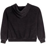 A black washed long-sleeve sweatshirt with a wide draped cowl neckline, shown flat against a solid white background.