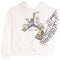 An off-white pullover hoodie featuring a graphic of Michael Jordan mid-air with a basketball, surrounded by championship medallions and text. The right sleeve is printed with 'JORDAN', '6x CHAMPION' in a bold blue and black font.