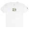 A white short-sleeve crewneck t-shirt featuring a graphic of a stack of cash on the center chest and a small black silhouette logo on the right sleeve, displayed against a plain white background.