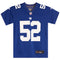 A royal blue New York Giants football jersey with the number 52 in white on the front, featuring Nike and NFL logos.