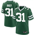Green New York Jets football jersey shown from both front and back, featuring the name BAILEY and number 31 in white, with a Nike swoosh on the sleeve.