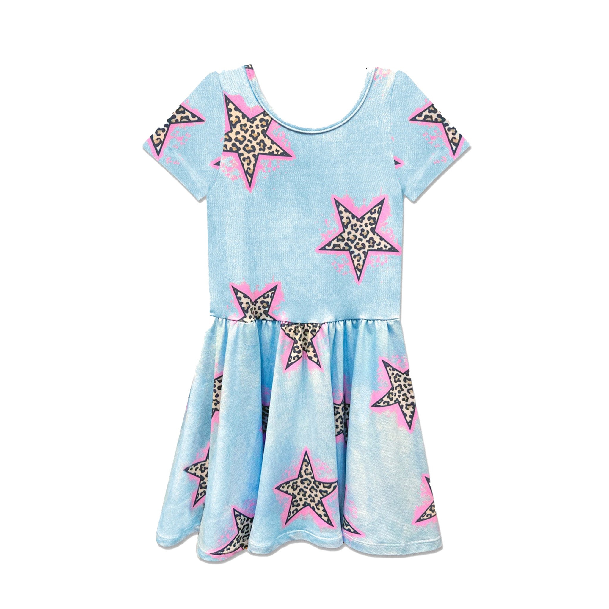 Allover Leopard Stars Short Sleeve Dress - Denny's