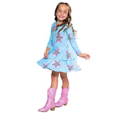 Allover Leopard Stars Double Ruffle Long Sleeve Dress - Denny's