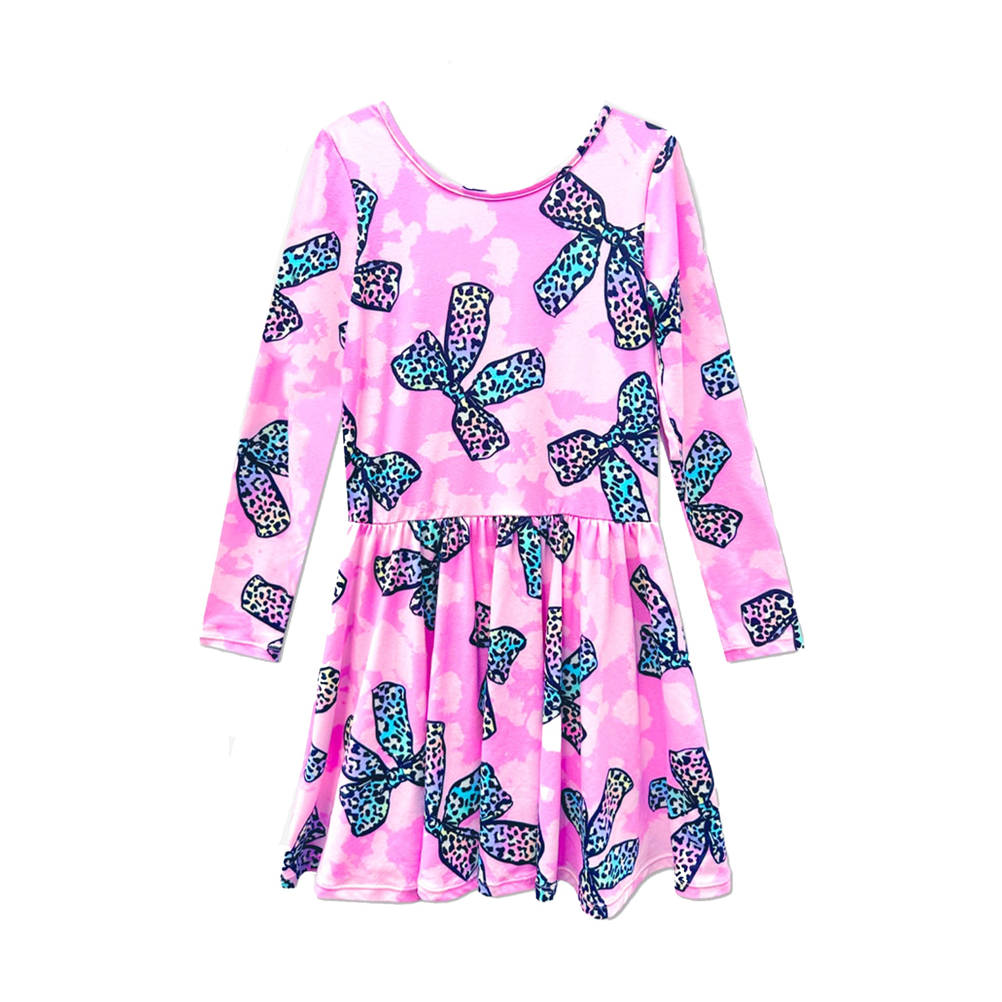 Allover Leopard Bows Tie Dye Dress - Denny's