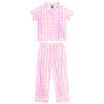 Simply Soft Button Down Pink Stripe Floral 2pc Set Long Pant - Denny's