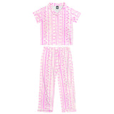 Simply Soft Button Down Pink Stripe Floral 2pc Set Long Pant - Denny's