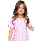 Simply Soft Button Down Pink Stripe Floral 2pc Set Long Pant - Denny's
