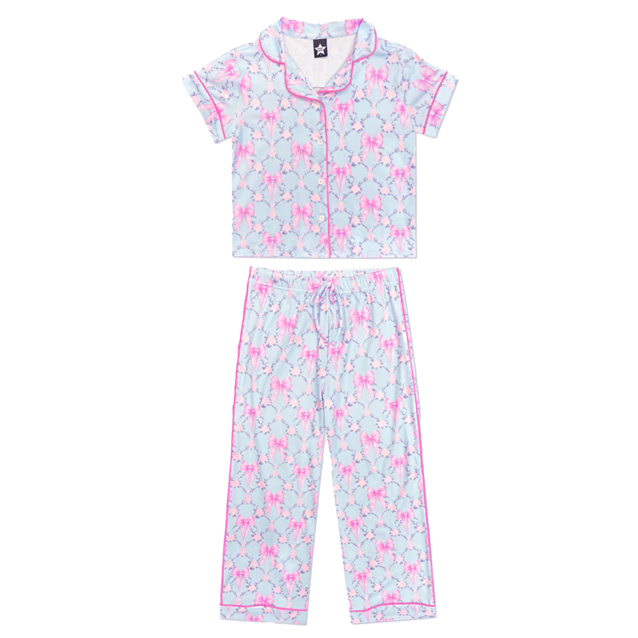 2pc Blue Bow Floral Set Long Pant - Denny's