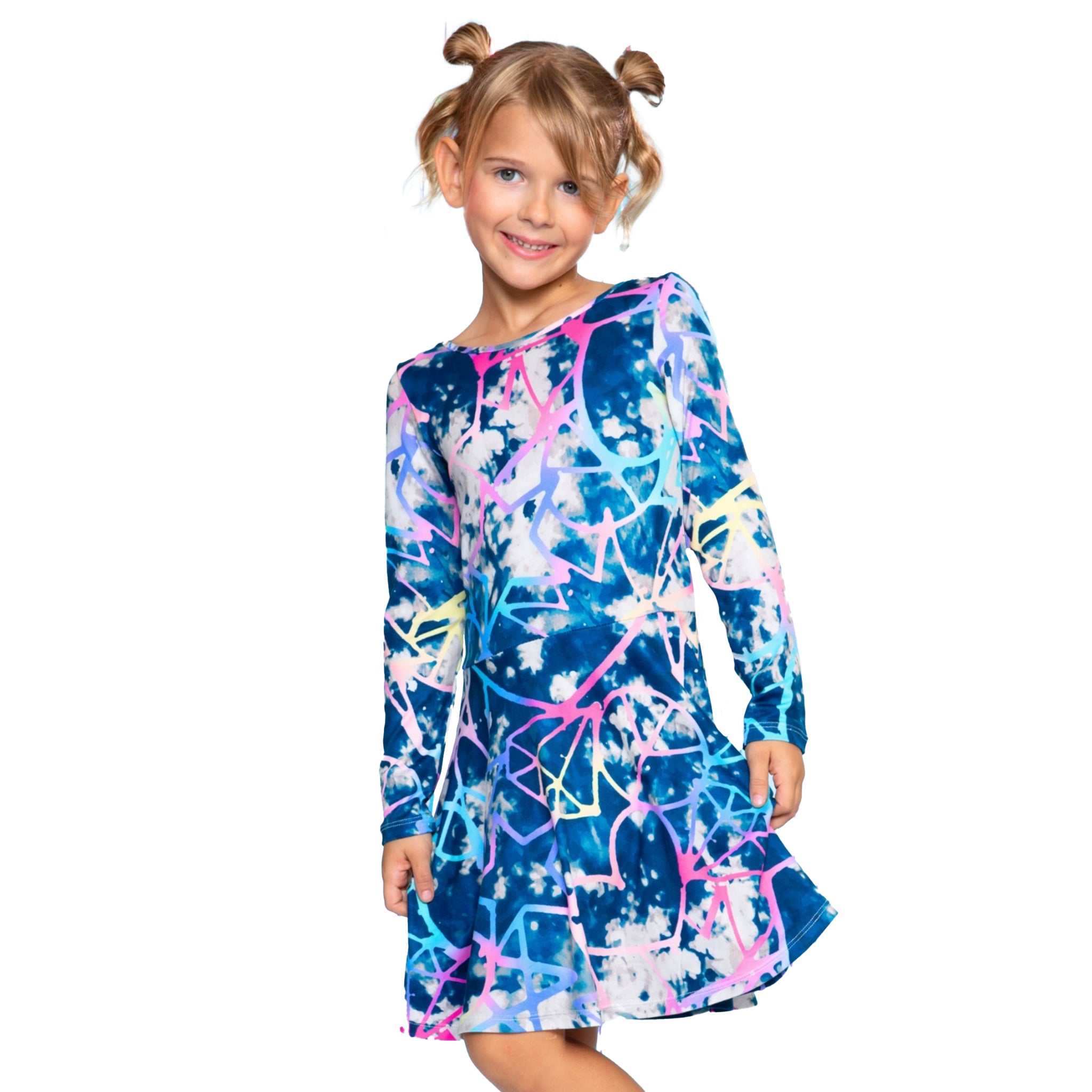 Long Sleeve Tie Dye Elements Dress - Denny's