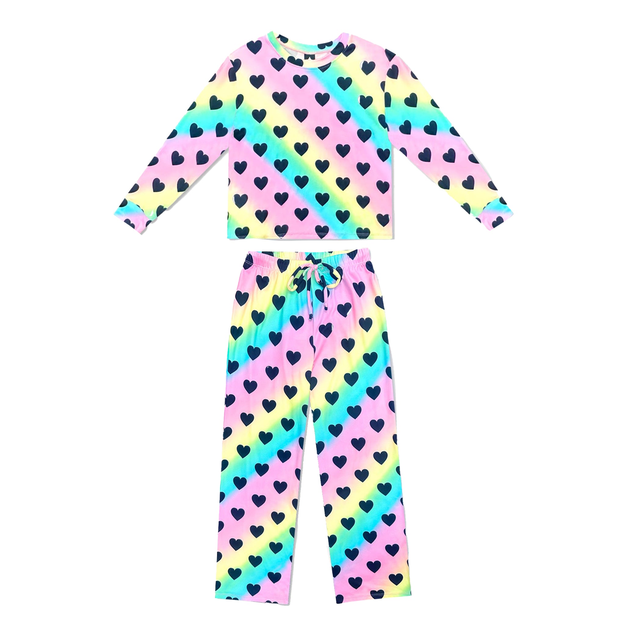 2pc Rainbow Heart Long Sleeve Tee & Karate Pant Set - Denny's