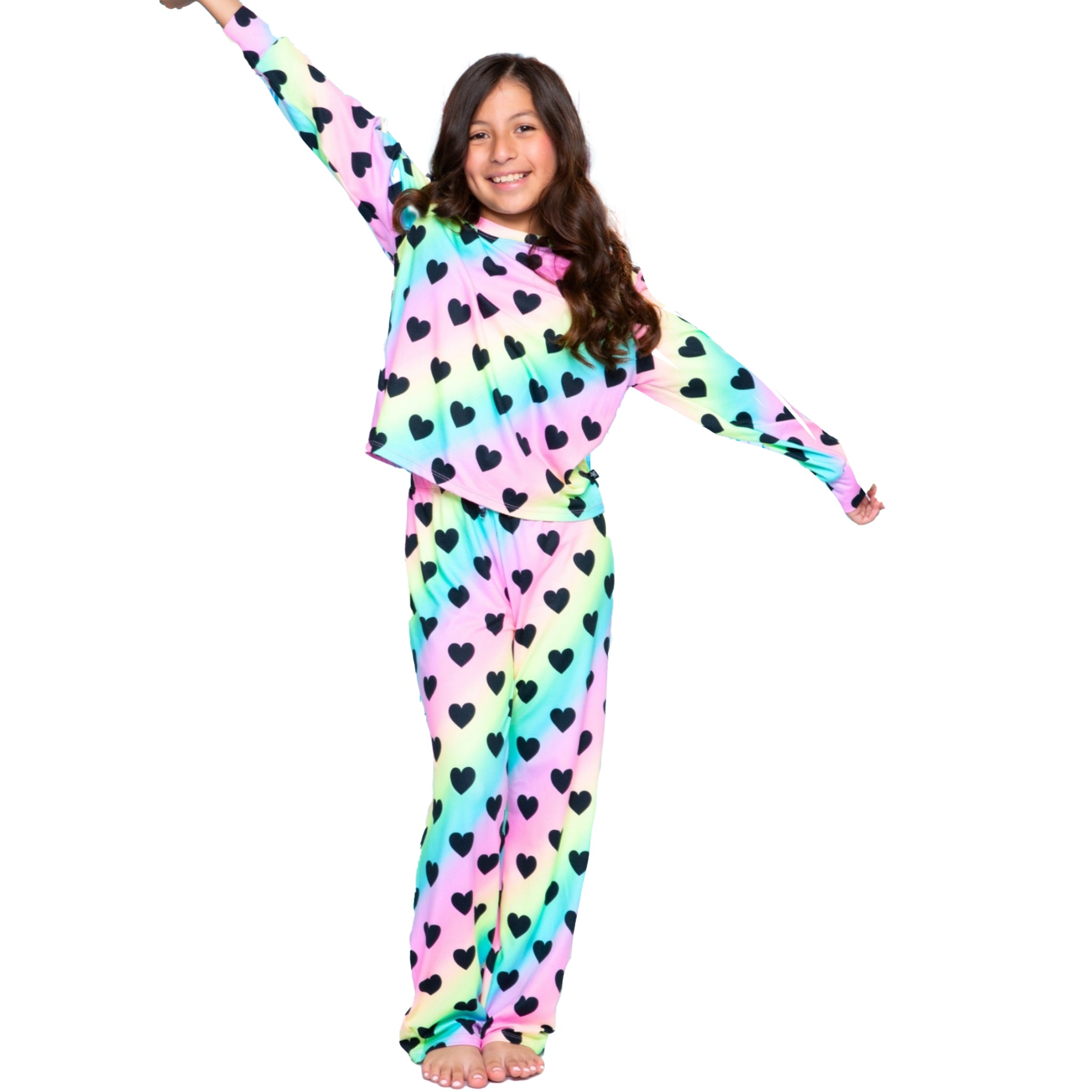 2pc Rainbow Heart Long Sleeve Tee & Karate Pant Set - Denny's