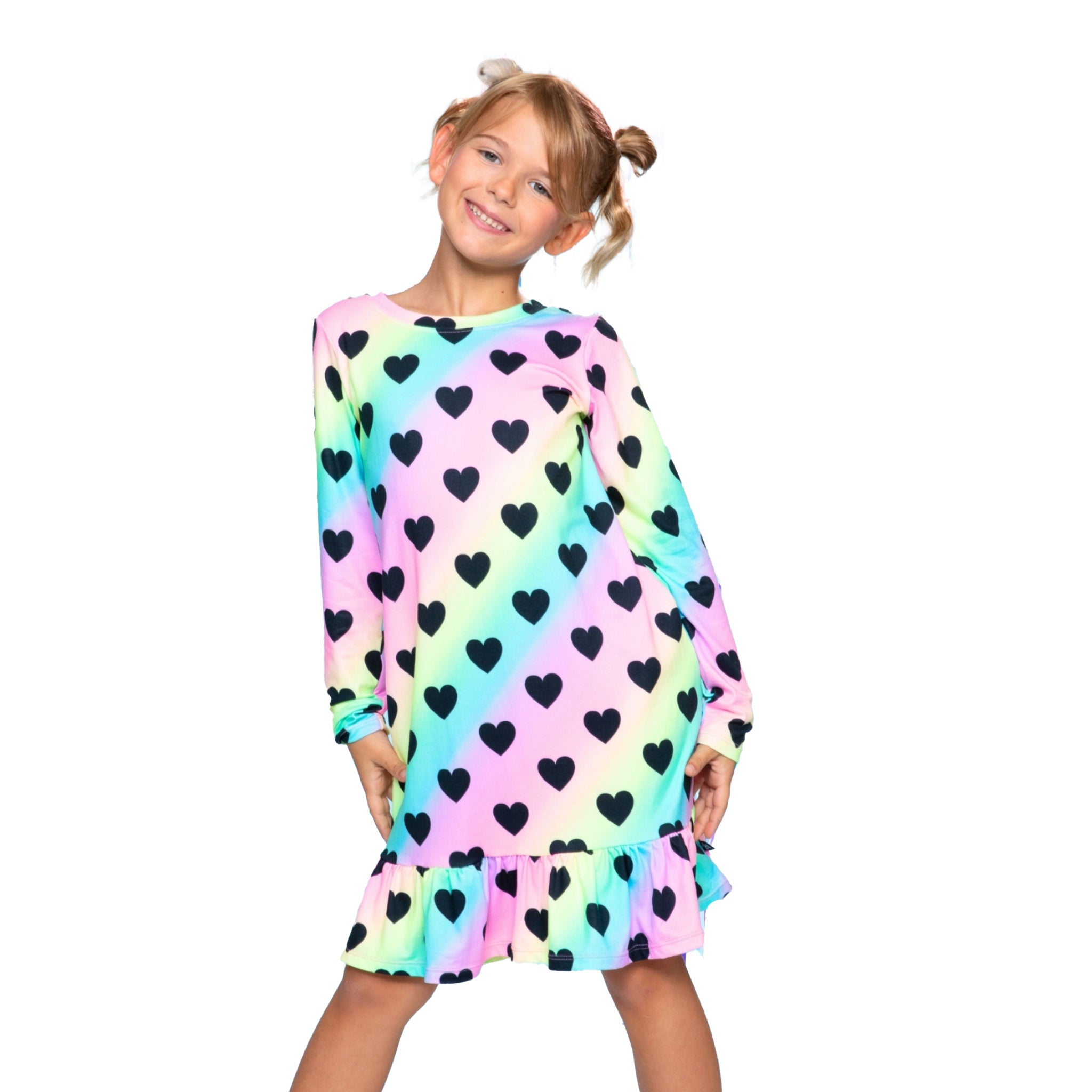 Rainbow Heart Long Sleeve Ruffle Nightgown - Denny's