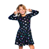 Long Sleeve Dress With Foil Heart And Stars