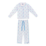 Long Sleeve Button Down Top Karate Pant Set Blue Floral