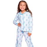 Long Sleeve Button Down Top Karate Pant Set Blue Floral