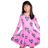 All Over Heart Long Sleeve Dress