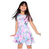 Short Sleeve Tie Dye Emoji Skater Dress