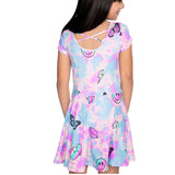 Short Sleeve Tie Dye Emoji Skater Dress