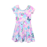 Short Sleeve Tie Dye Emoji Skater Dress