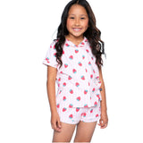 2pc Short Set Pink/Ivory Striped Strawberry