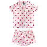 2pc Short Set Pink/Ivory Striped Strawberry
