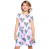 Short Sleeve Dress With Allover Rainbow Leopard Hearts