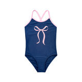 1pc Navy Pink Bow Swimsuit
