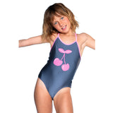 1pc Charcoal Pink Cherry Swimsuit
