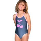 1pc Charcoal Pink Cherry Swimsuit
