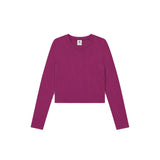 A long-sleeve crewneck knit top in a deep magenta or berry purple color, presented flat against a solid white background.