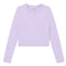 A light purple ribbed long-sleeve crop top with a crew neck, displayed flat against a solid white background.