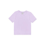 A light purple short-sleeve crewneck t-shirt laid flat against a solid white background.