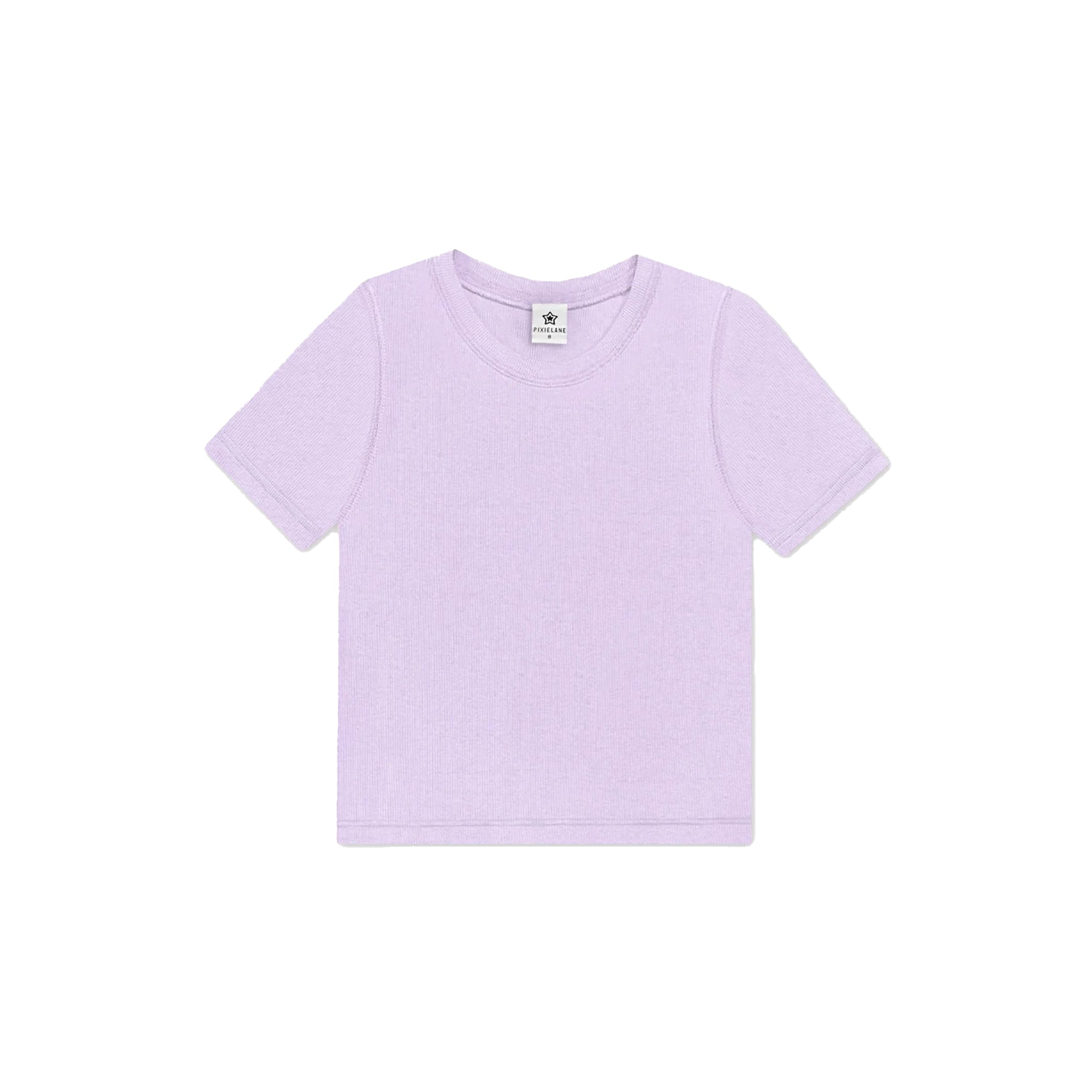 A light purple short-sleeve crewneck t-shirt laid flat against a solid white background.