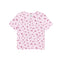 A light pink short-sleeve baby t-shirt with a small red cherry print, laid flat against a solid white background.
