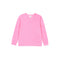 A pink crewneck sweatshirt with a front kangaroo pocket, shown flat against a solid white background.
