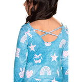Ivory Floral Emojis Long Sleeve Denim Dress