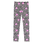 Pink and black leopard print leggings with pink stars, shown flat against a white background.