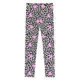 Pink and black leopard print leggings with pink stars, shown flat against a white background.